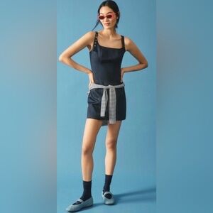Anthropologie Maeve Navy Buckle Strap Mini Dress